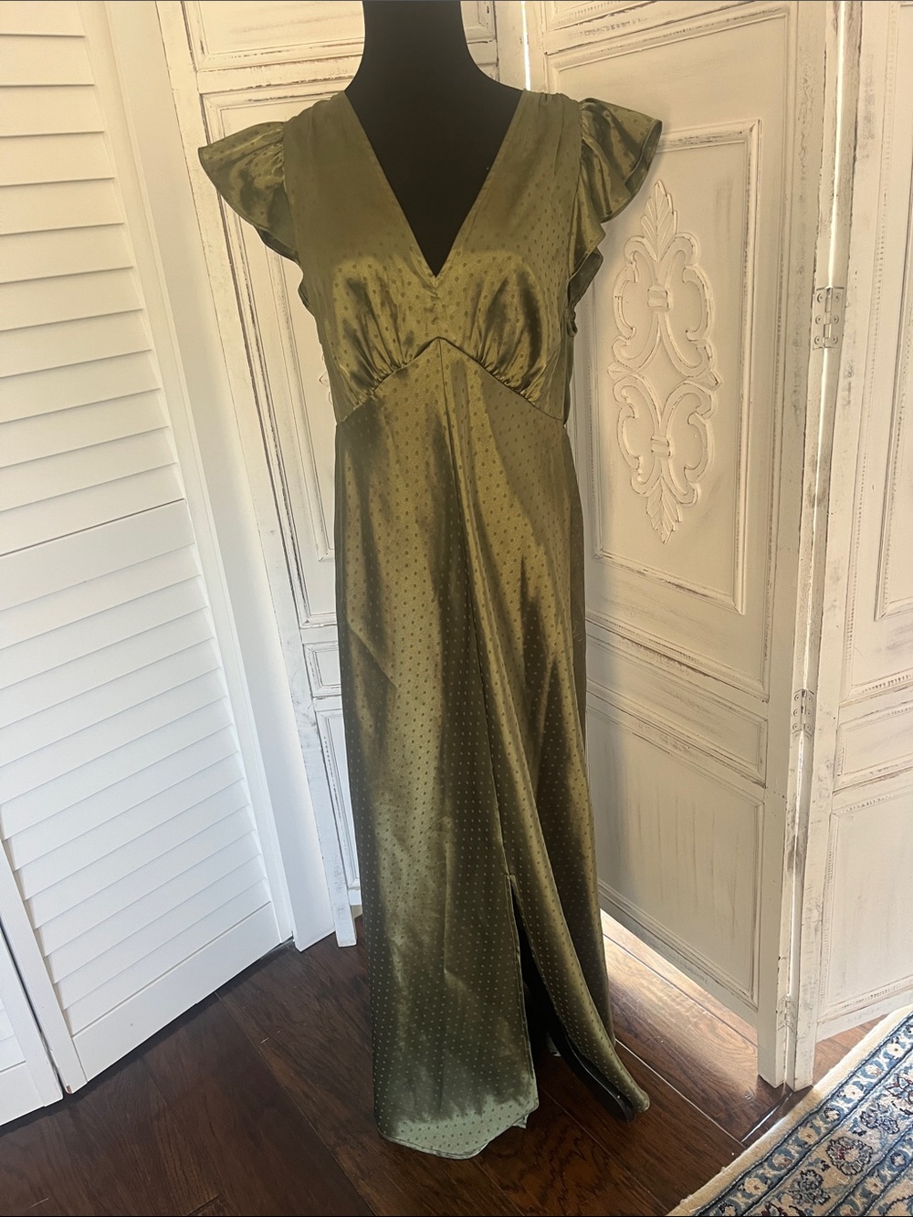 Old Navy Olive Green Satin Maxi Dress
